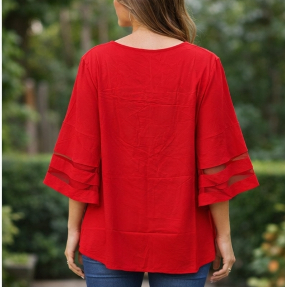 Chic Red V-Neck Blouse for Women - Picture 8 of 8
